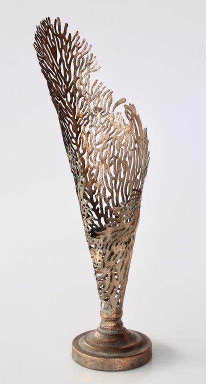 Tall Metal Seaweed Cone Shaped Candle Holder